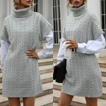 ong Loose Knit Pullover with High Collar