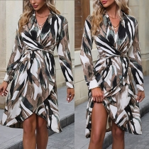 Retro Dress featuring Oil Painting Print with Defined Waist