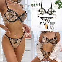 Floral Embroidered Mesh Lingerie Set featuring Polka Dot Pattern