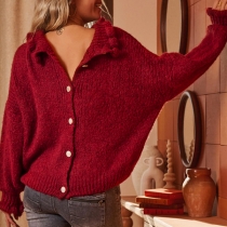 Fashion Mock Neck Long Sleeve Back Button Sweater