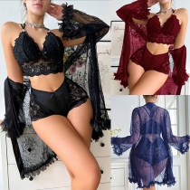 See-Through Lace Pajama Set featuring Hollow Mesh Design Lingerie
