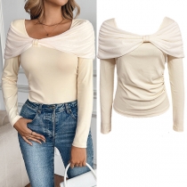 Fashion Knot Square Neck Long Sleeve Shirt