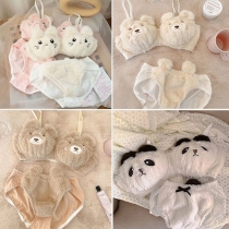 Comfortable Wire-Free Bra and Underwear Set featuring Plush Panda Cartoon