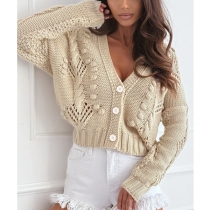 Long Sleeve Button-Down Crocheted Cardigan
