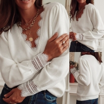 Lace Panel Long Sleeve Pullover Sweater