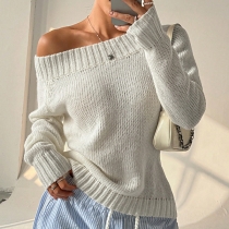 Fashion Solid Color Slant Shoulder Long Sleeve Sweater