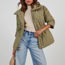 Fashion Hooded Long Sleeve Elastic Waist Cotton Jacket