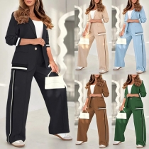 Fashion Two-piece Suit Set Consist of Lapel Blazer and Straight-cut Pants