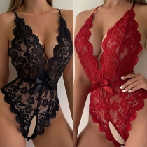 Lace One-Piece Sexy Pajamas featuring Backless Bow Design