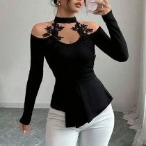 Off-Shoulder Top in Slim Fit with Cutout Detail and Pleated Curved Hem
