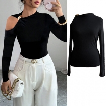 Fashion Irregular Neckline Open-shoulder Long Sleeve Shirt