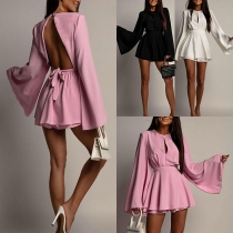 Backless Short Skirt with Bow Accent