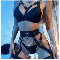 Three-Piece Suspender Underwear featuring Metal Chain Accents