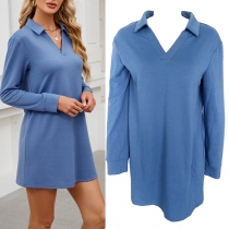 Solid Color Sports Dress with Lapel Collar