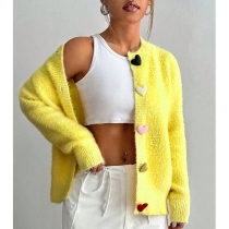 Yellow Cardigan with Heart Shape Button