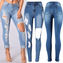 Street Fashion Heavy Distressed High-rise Skinny Denim Jeans
