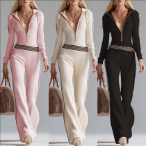 Combinaison à manches longues avec panneaux contrastés en maille côtelée