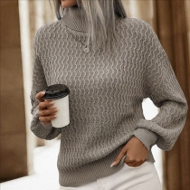 Casual Dropped Shoulder High Collar Chunky Knit Sweater Cardigan Top