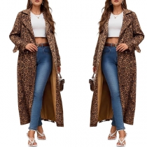 Long Leopard Print Over the Knee Trench Coat