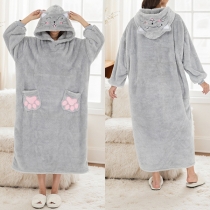 Cat Embroidered Velvet Long Sleeve Cat Paw Vertical Pocket TV Blanket