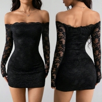 Sexy Off-the-shoulder Long Sleeve Bodycon Lace Dress