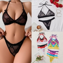 Thong Backless Lace See-Through Sexy Lingerie Set