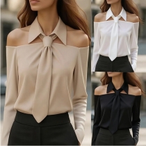 Long-Sleeved Casual Lapel Tie Shirt