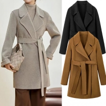 Vintage Notch Lapel Long Sleeve Self-tie Duffle Coat