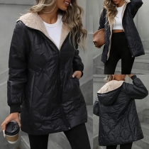 Fashion Long Sleeve Qulited Plushed Lined Hooed Coat