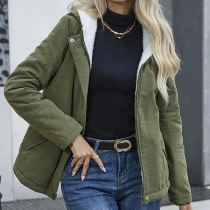 Vintage Plush Lined Long Sleeve Hooded Quilted Jacket