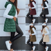 Fashion Solid Color Sleeveless Quilted Hooded Vest