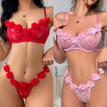 Fashion 3D Floral Lace Two-piece Lingerie Set