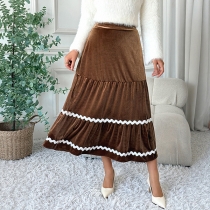 Fashion High-rise Wave Pattern Tiered Velvet Skirt