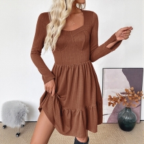 Vintage Square Neck Long Sleeve A-line Dress