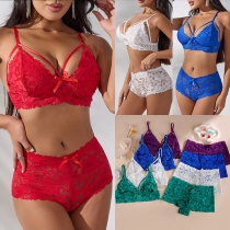 Fashion Solid Color Cutout Bowknot Two-piece Lingerie Set