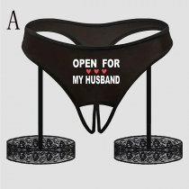 Cute Letter Printed Lace Panties with Leg-ring