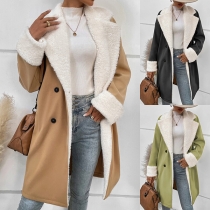 Fashion Notch Lapel Long Sleeve Double-breasted Warm Plush Lined Jacket