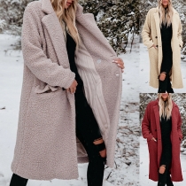 Vintage Stand Collar Notch Lapel Long Sleeve Double-breasted Sherpa Coat