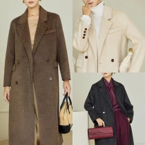 Elegant Notch Lapel Long Sleeve Double-breasted Wool Blend Coat