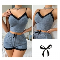 Fashion Lace Spliced Jacquard Two-piece Nightwear Set