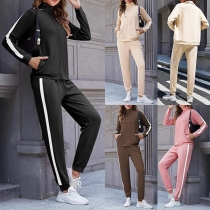 Fashion Sporty Side Stripe Printed Two-piece Set Consist of Sweatshirt Jacket and Sweatpants