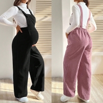 Fashion Solid Color Elastic Waist Maternity Adjustable Suspender Jumpsuit