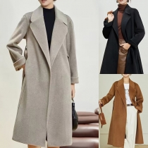 Elegant Notch Lapel Long Sleeve Wool Blend Coat