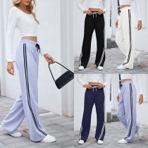 Casual Side Stripe Printed Drawstring Waist Loose Sweatpants
