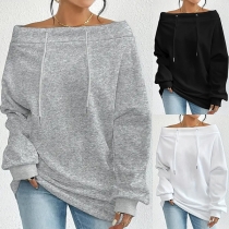 Fashion Drawstring Off-the-shoulder Long Sleeve Shirt