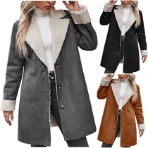 Fashion Notch Lapel Long Sleeve Plush Lined Jacket