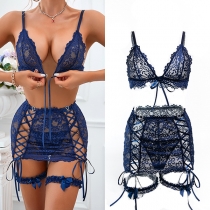 Sexy Bowknot Four-piece Lace Lingerie Set