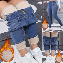 Fashion High-rise Warm Plush-lined Skinny Jeans