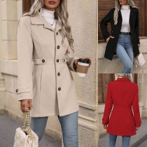 Fashion Solid Color Front Button Long Sleeve Jacket