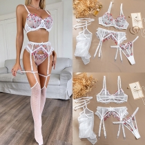 Sexy Ruffle Floral Embroidery Lace Four-piece Lingerie Set